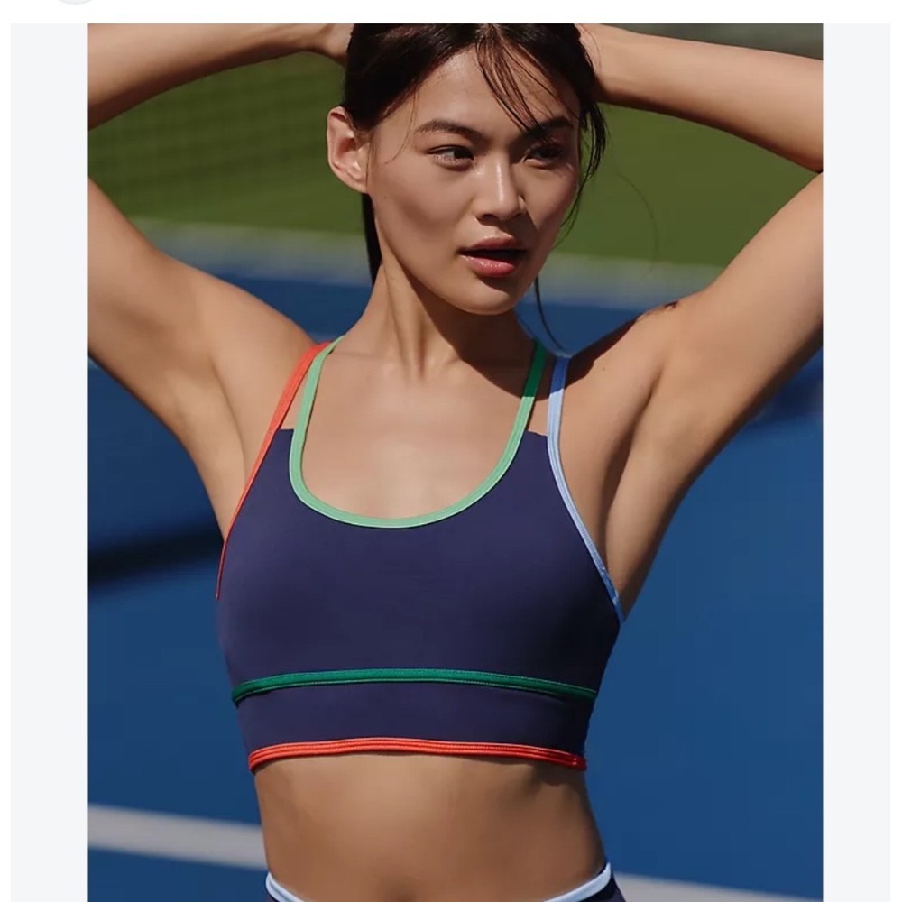 NEW! Beach Riot Anari Sports Bra Navy Blue Colorblock Trim Racerback Size L